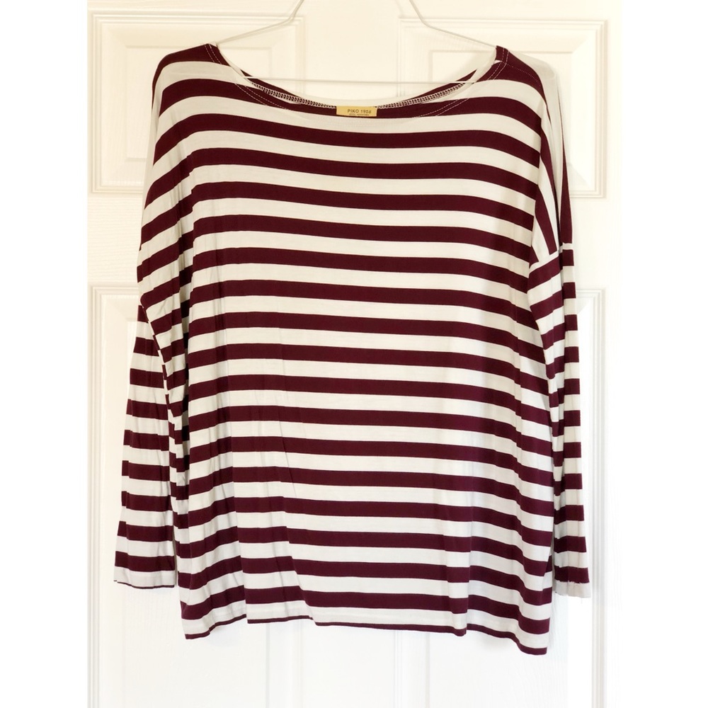 Burgundy/wine striped PIKO top. Size small